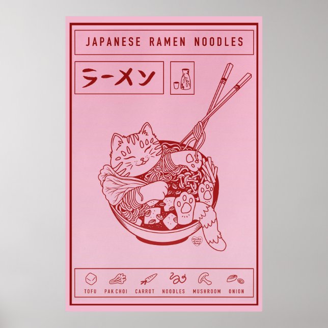 Japanska Ramen Noodles Cat Poster (Framsidan)