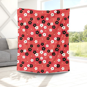 Japanska Red Sakura Cherry Blommar Flowers Fleecefilt