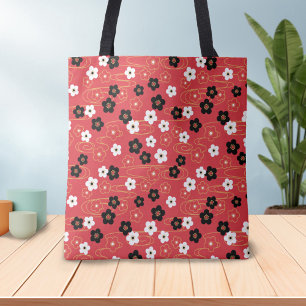 Japanska Red Sakura Cherry Blommar Flowers Tygkasse