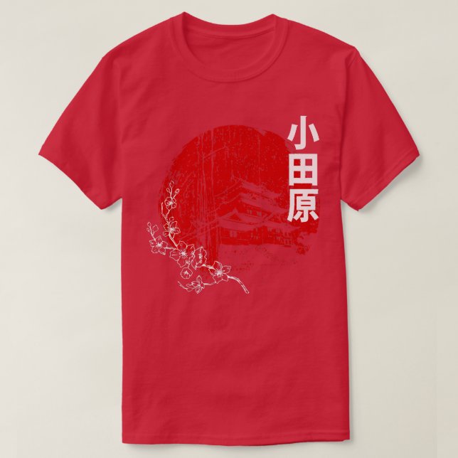 Japanska Red Sol Odawara Castle & Sakura Cherry Bl T Shirt (Design framsida)