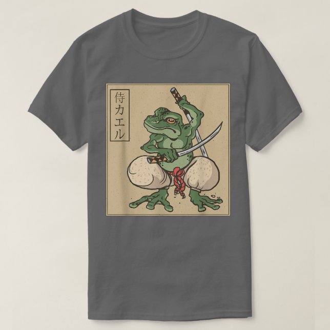 Japanska Retro Art Frog Samurai Katana T Shirt (Design framsida)