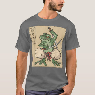 Japanska Retro Art Frog Samurai Katana T Shirt