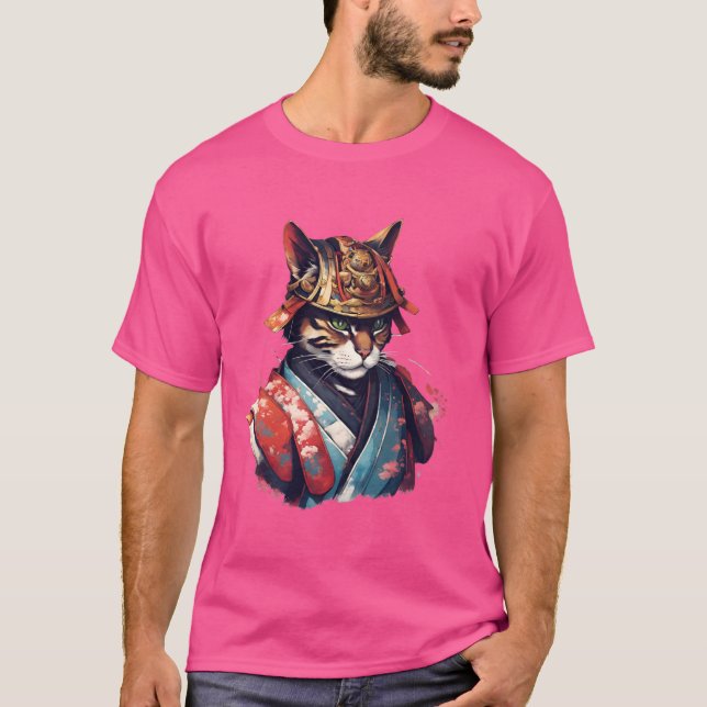 Japanska Retro Samurai Cat Warrior T-Shirt (Framsida)
