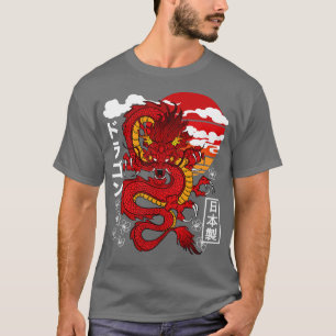Japanska Röda draken Asian Tattoo Inspired Retro 8 T Shirt