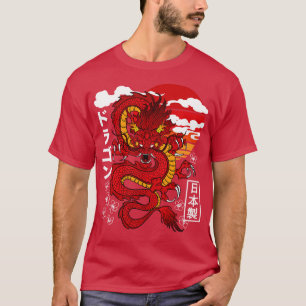 Japanska Röda draken Asian Tattoo Inspired Retro 8 T Shirt