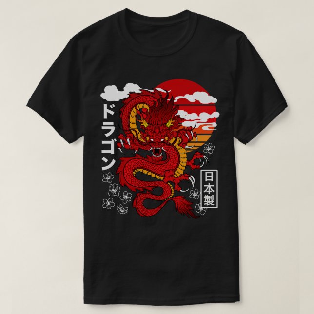 Japanska Röda draken Asian Tattoo Inspired Retro 8 T Shirt (Design framsida)