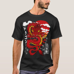 Japanska Röda draken Asian Tattoo Inspired Retro 8 T Shirt