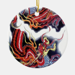 Japanska röda draken julgransprydnad keramik