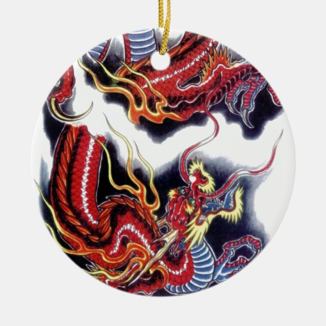 Japanska röda draken julgransprydnad keramik (Framsidan)