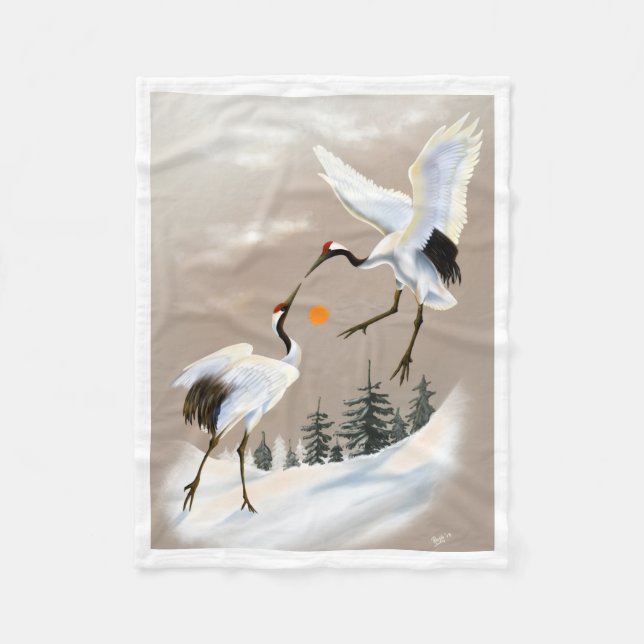 Japanska röda krontranor Vintersol Fleece Blank (Framsidan)