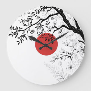 Japanska röda sol & penselträdskonst stor klocka
