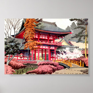 Japanska röda tempel våren poster