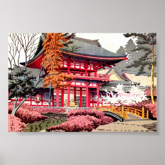 Japanska röda tempel våren poster (Framsidan)
