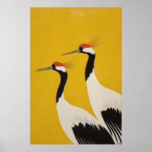 Japanska rödkronade tranor konsttryck minimalistis poster