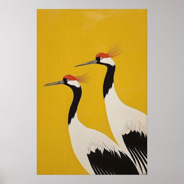 Japanska rödkronade tranor konsttryck minimalistis poster (Framsidan)