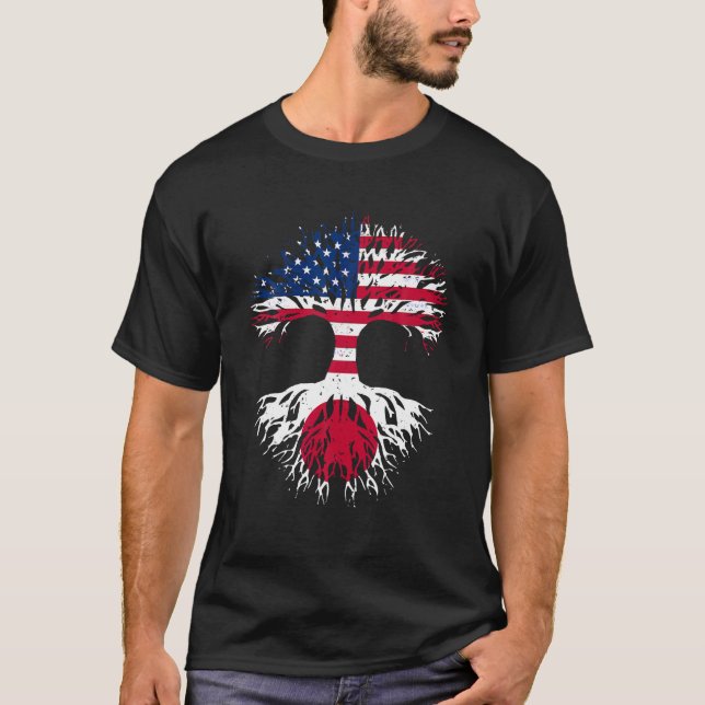 Japanska rötter, amerikanska grown Träd USA flagga T Shirt (Framsida)