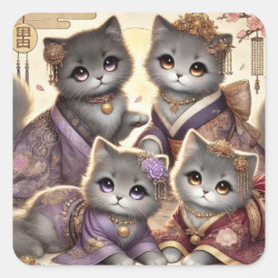 Japanska Royal Grått Cats Fyrkantigt Klistermärke