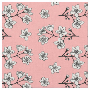 Japanska Sakura Blommar Flowers Mönster Tyg