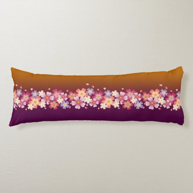 Japanska Sakura-Blommar Guld & PLum Kroppskudde (Framsidan)