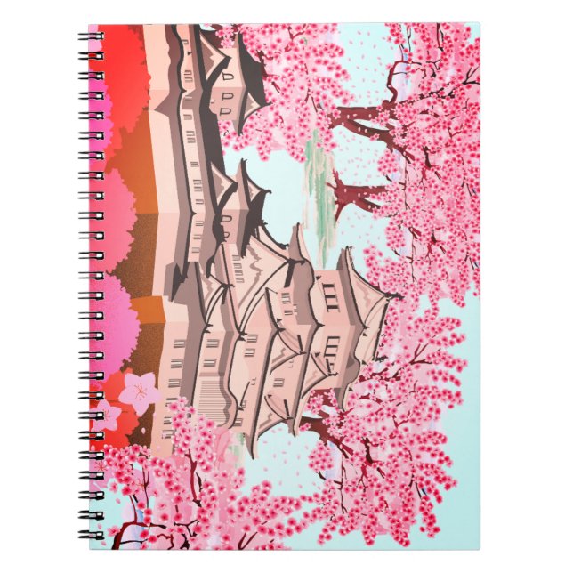 Japanska Sakura Castle Art - Cherry Blommar Vår Anteckningsbok (Framsidan)