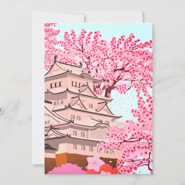 Japanska Sakura Castle Art - Cherry Blommar Vår Spara Datumet (Framsida)
