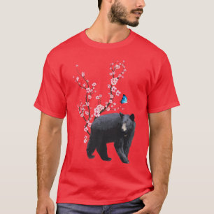 Japanska Sakura Cherry Blommar Black Bear Japanska T Shirt