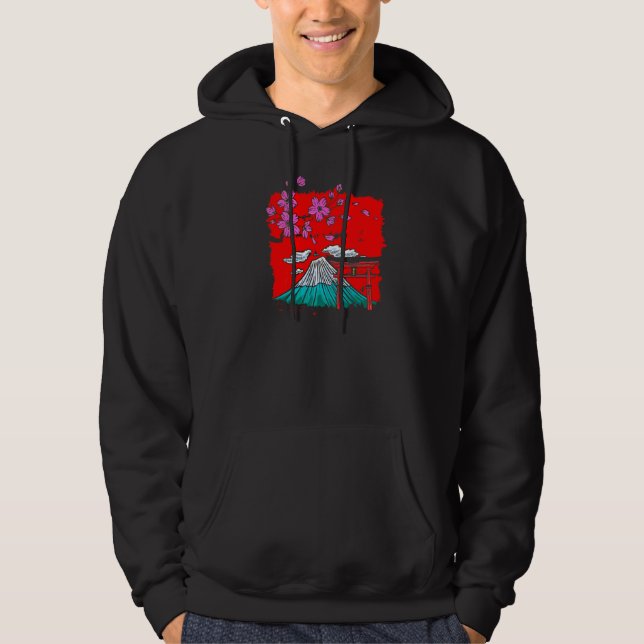 Japanska Sakura Cherry Blommar Träd Volcano Japans Hoodie (Framsida)