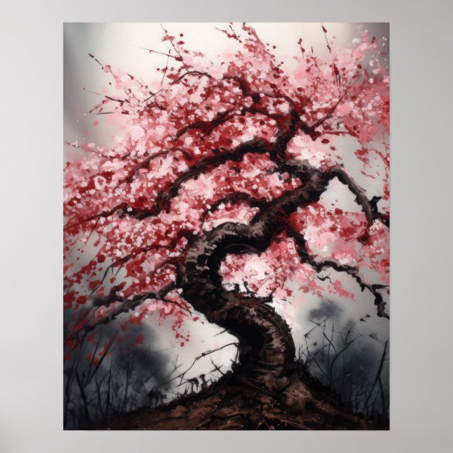 Japanska Sakura Cherry Träd Art Print Poster (Framsidan)