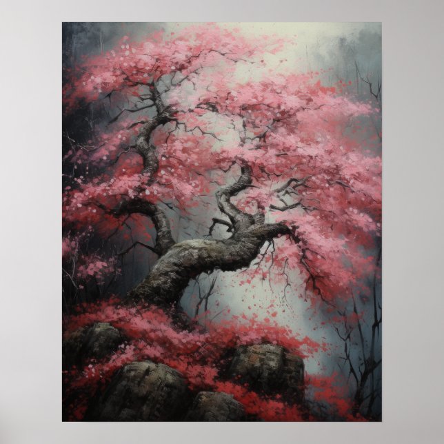 Japanska Sakura Cherry Träd Art Print Poster (Framsidan)