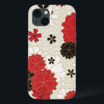 Japanska Sakura Elegant Blommönster<br><div class="desc">iPhone 13 fodral med japansk sakura mönster i guld,  rött och svart.</div>