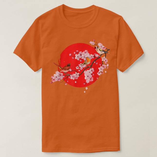 Japanska Sakura Fågelskådning Animals Cherry Bloss T Shirt (Design framsida)