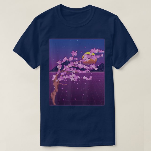 Japanska Sakura Flower Sunset Vaporwave Cherry Blo T Shirt (Design framsida)