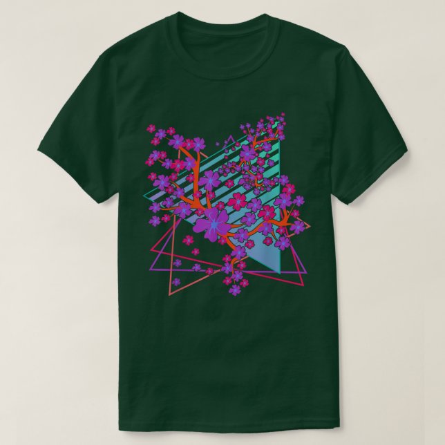 Japanska Sakura Flower Vaporwave 80 s Retro Art Ch T Shirt (Design framsida)