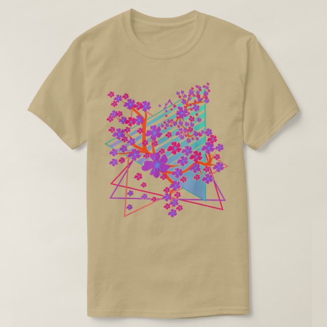Japanska Sakura Flower Vaporwave 80 s Retro Art Ch T Shirt (Design framsida)