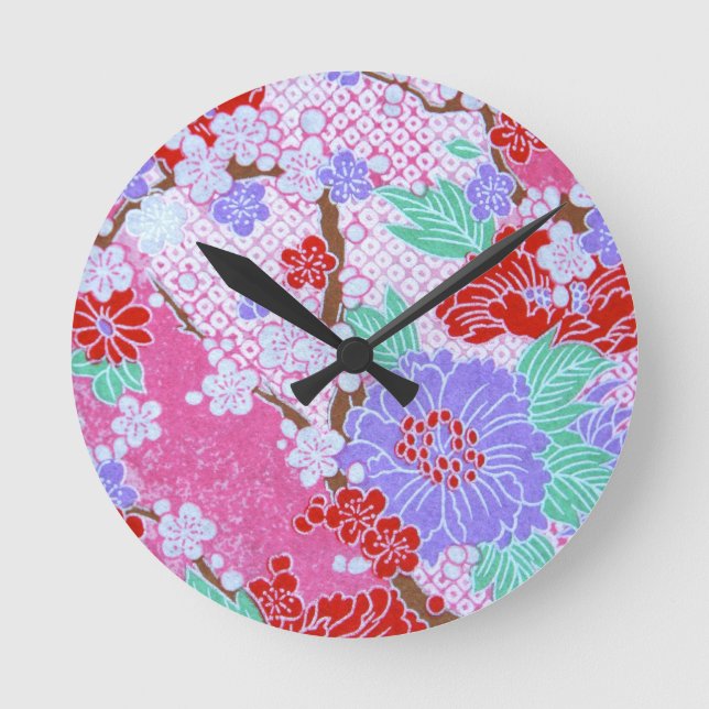 Japanska Sakura Mönster Clock Rund Klocka (Framsida)
