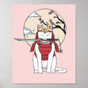 Japanska Sakura Samurai Cat Poster