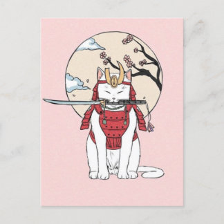 Japanska Sakura Samurai Cat Poster Vykort