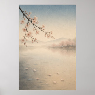 Japanska Sakura Sjö Japandi Väggkonst Affisch
