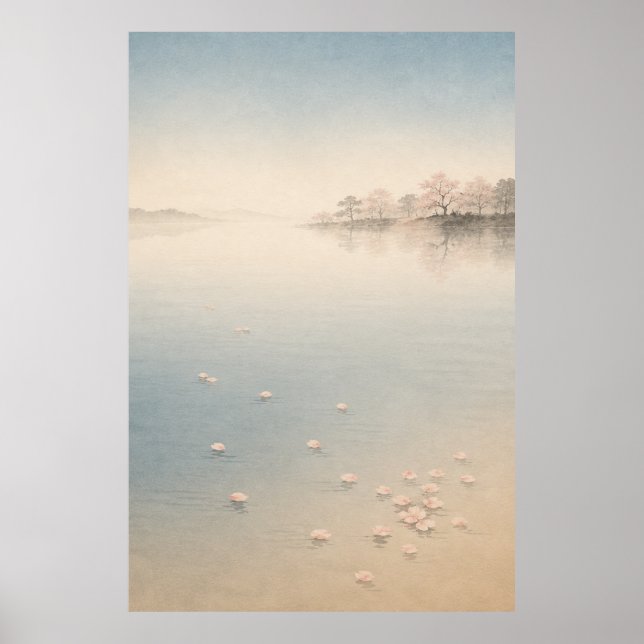 Japanska Sakura-tempel Japandi-väggkonstaffisch Poster (Framsidan)