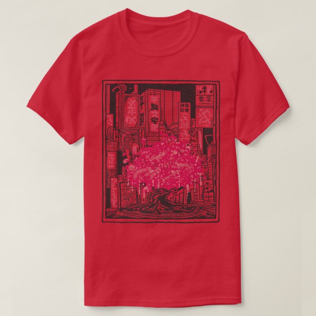 Japanska Sakura Träd City T Shirt (Design framsida)