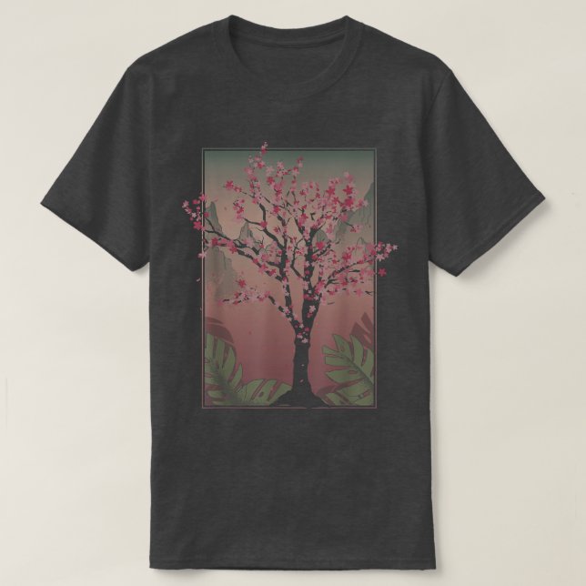 Japanska Sakura Träd Japan Rosa Flower Blommigt Ch T Shirt (Design framsida)