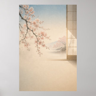 Japanska Sakura Trädgård Japandi Väggkonst Affisch