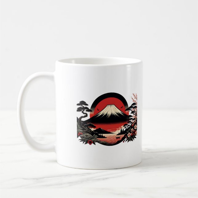 Japanska Sakura-trädgård Körsbärsblom Mount Fuji Kaffemugg (Vänster)