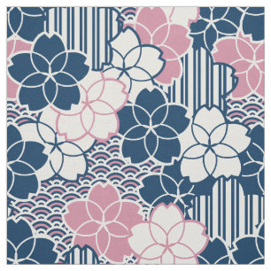Japanska Sakurablommor geometrisk mönster Tyg
