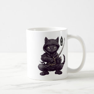 Japanska Samurai Black Cat Tattoo, Kawaii Ninja Bl Kaffemugg