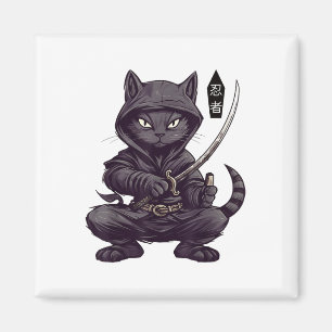 Japanska Samurai Black Cat Tattoo, Kawaii Ninja Bl Magnet