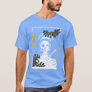 Japanska Samurai Blommigt Warrior Flower Woman ret T Shirt