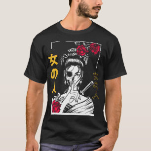 Japanska Samurai Blommigt Warrior Geisha Woman Tok T Shirt