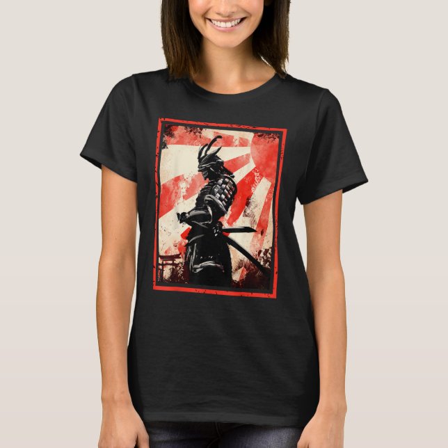 Japanska Samurai Bushido Ronin Stigning Sol Katana T Shirt (Framsida)