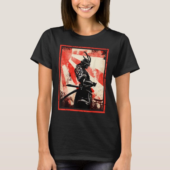Japanska Samurai Bushido Ronin Stigning Sol Katana T Shirt (Framsida)